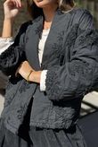 Cabbage Rose Cotton Quilted Jacket Black